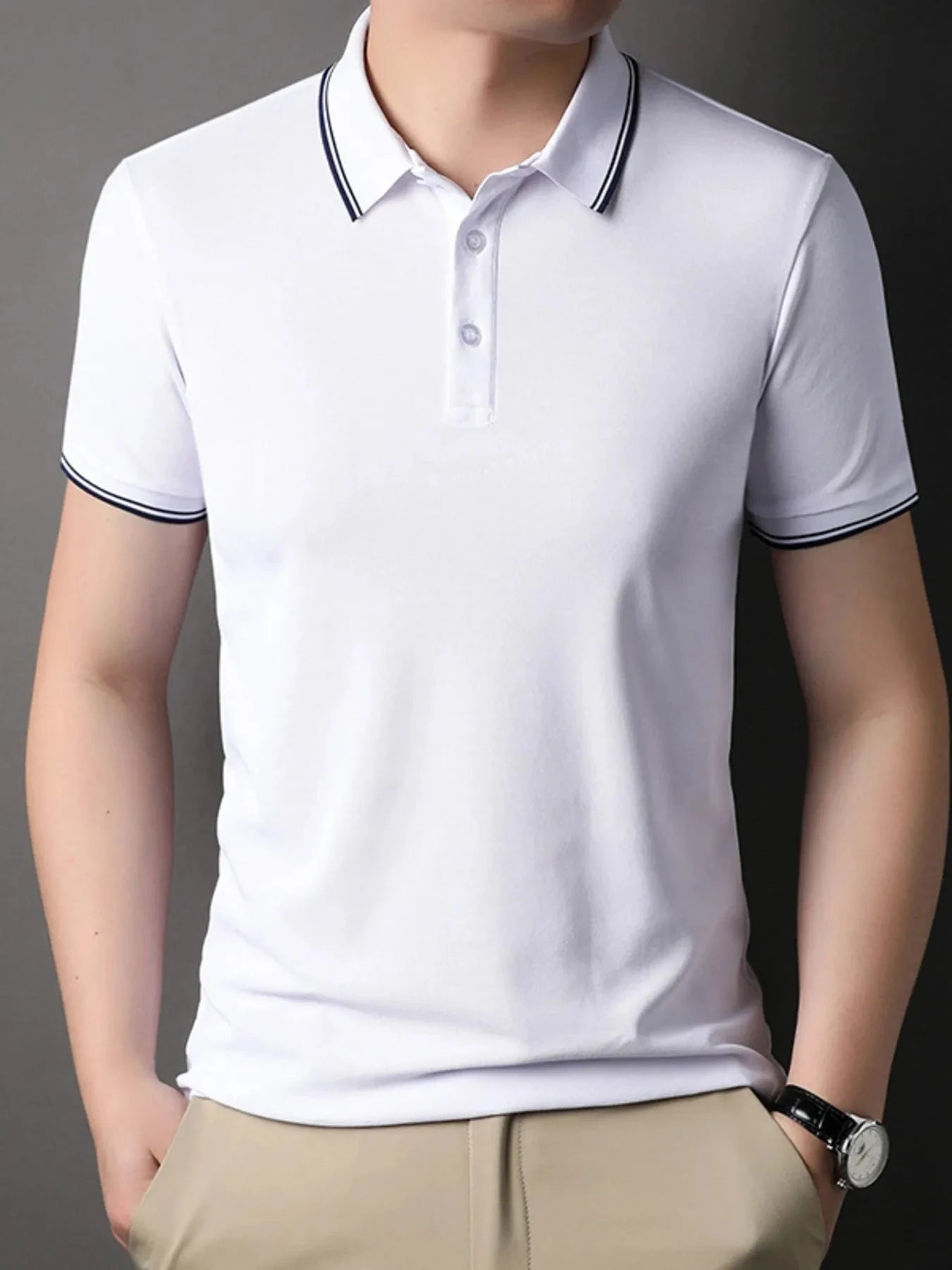 Men's Plus Size Button Detail Short Sleeve Polo White / M