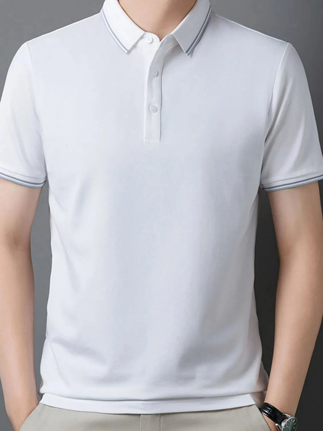 Men's Plus Size Button Detail Short Sleeve Polo White / M