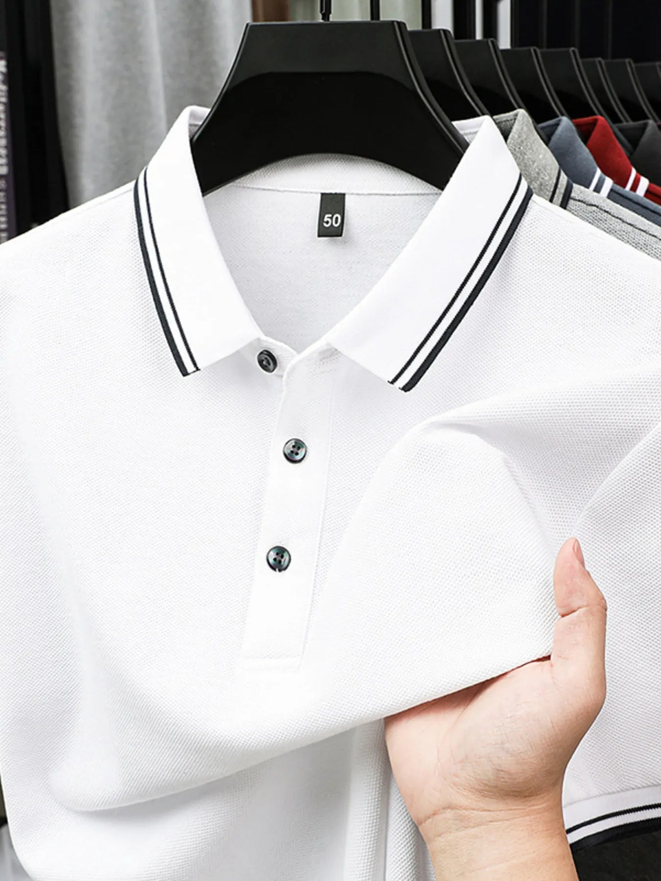 Men's Plus Size Button Detail Short Sleeve Polo White / M