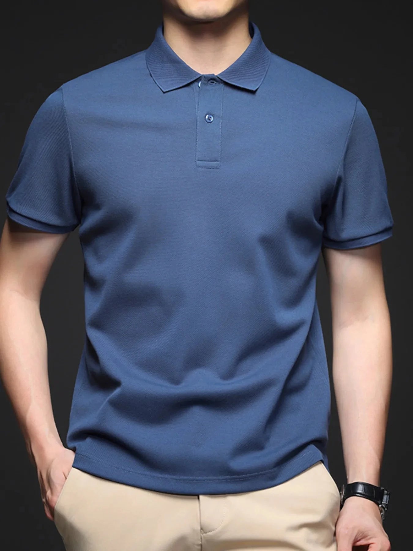 Men's Plus Size Button Detail Short Sleeve Polo Zhonglan / M