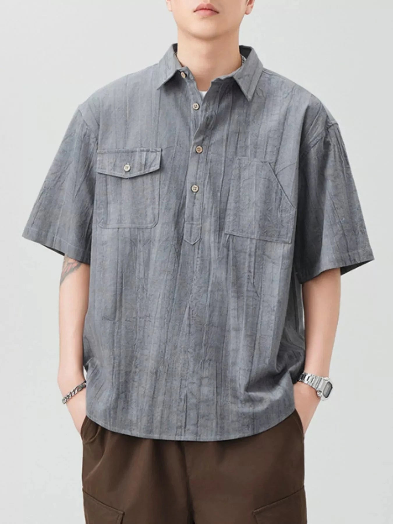 Men's Plus Size Button Detail Short Sleeve Shirt