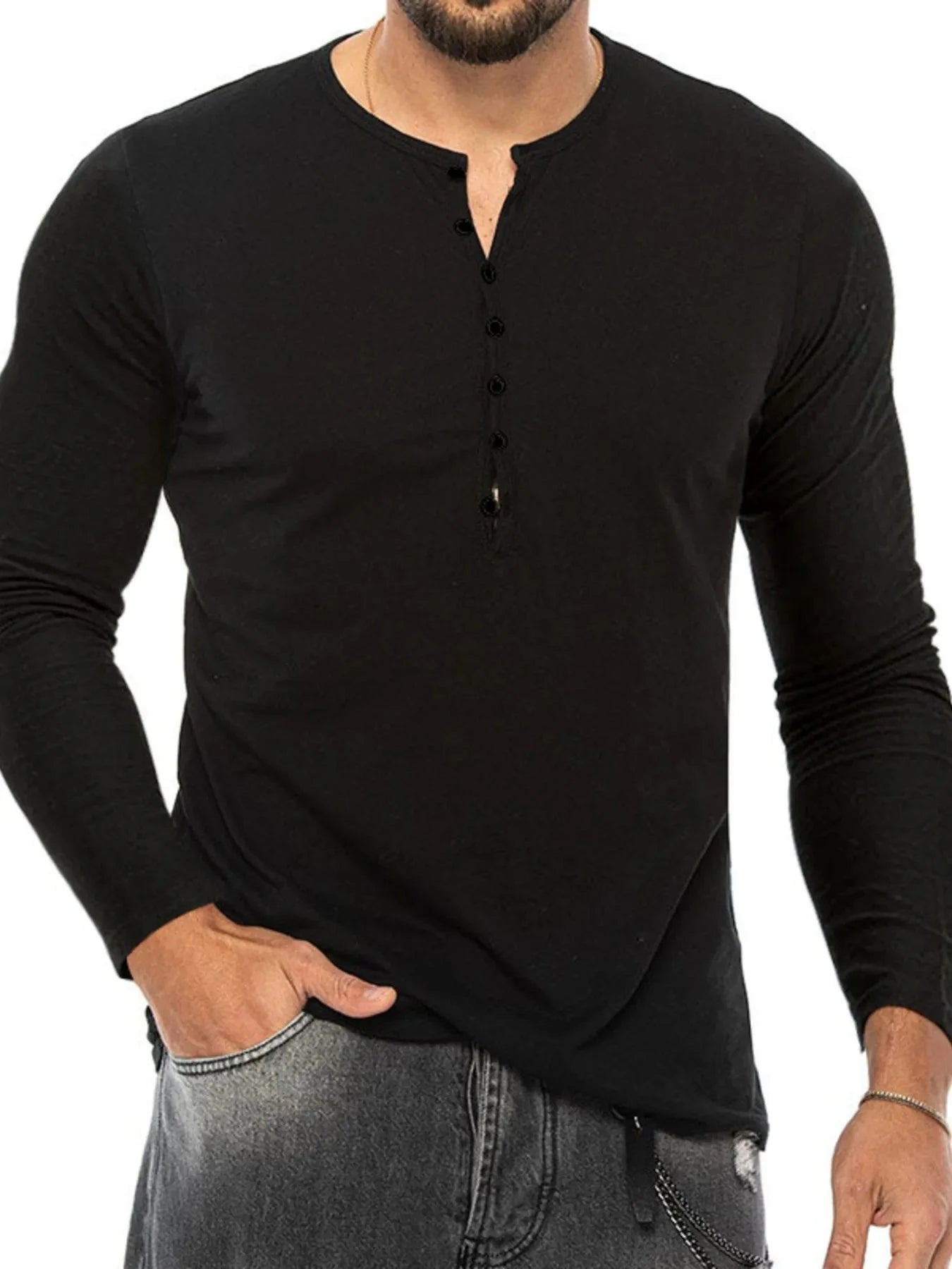 Men's Plus Size Button Detail Short Sleeve T-Shirt Black / M