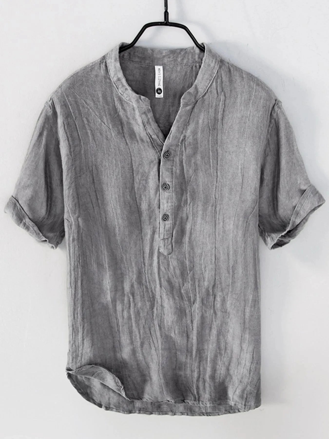 Men's Plus Size Button Detail Short Sleeve Top Grey / M