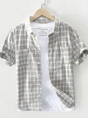 Men's Plus Size Button Down Plaid Short Sleeve Shirt Grey / M