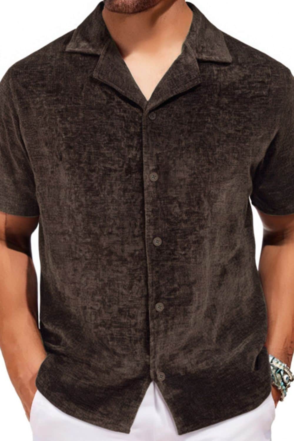 Men's Plus Size Button Down Short Sleeve Shirt Coffee Brown / L