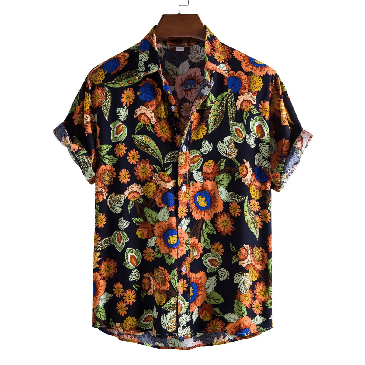Men's Plus Size Button Down Tropical Floral Shirt Black / M
