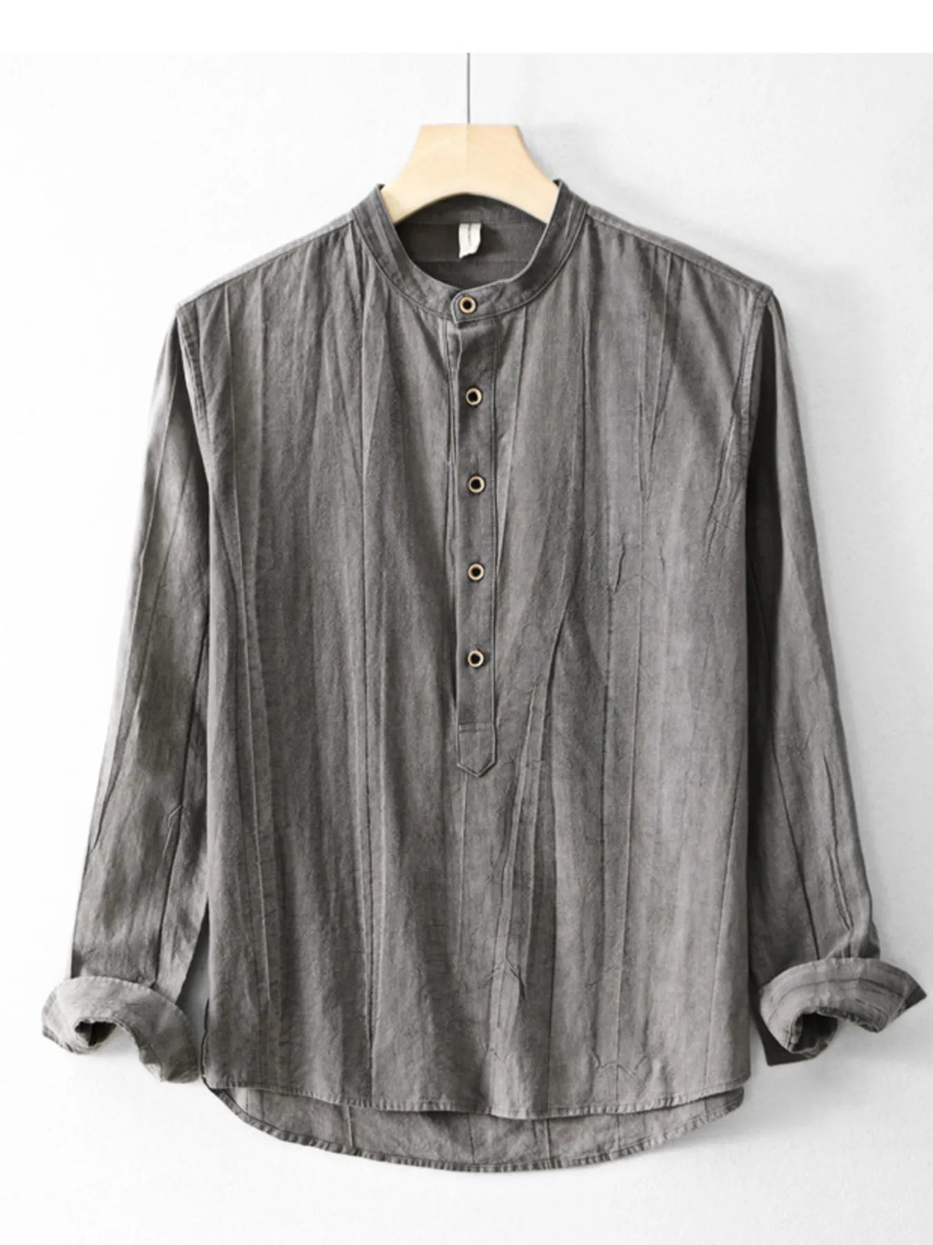 Men's Plus Size Button Front Long Sleeve Blouse Dark Gray / M