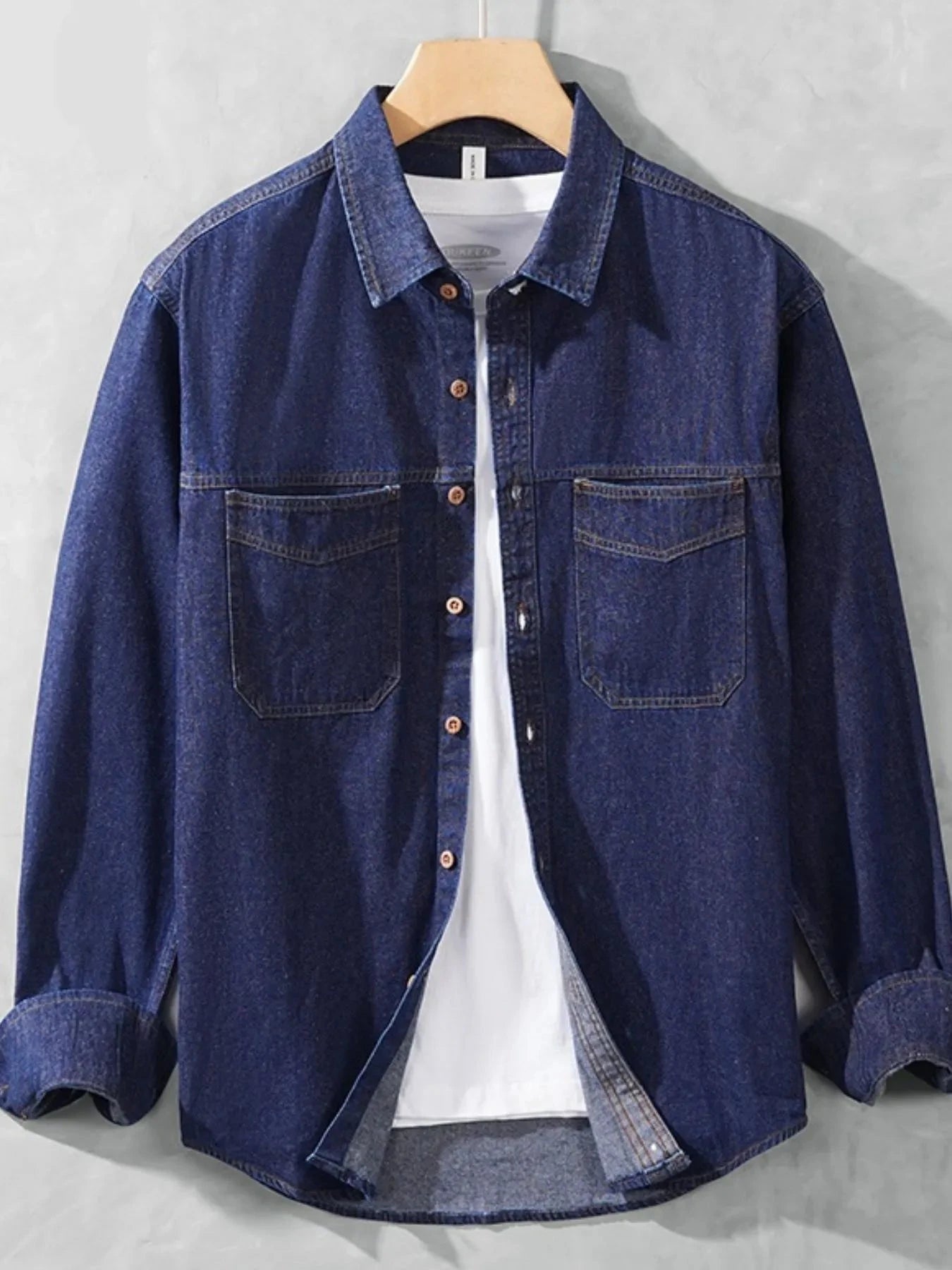 Men's Plus Size Button Up Long Sleeve Denim Shirt Dark Blue / M