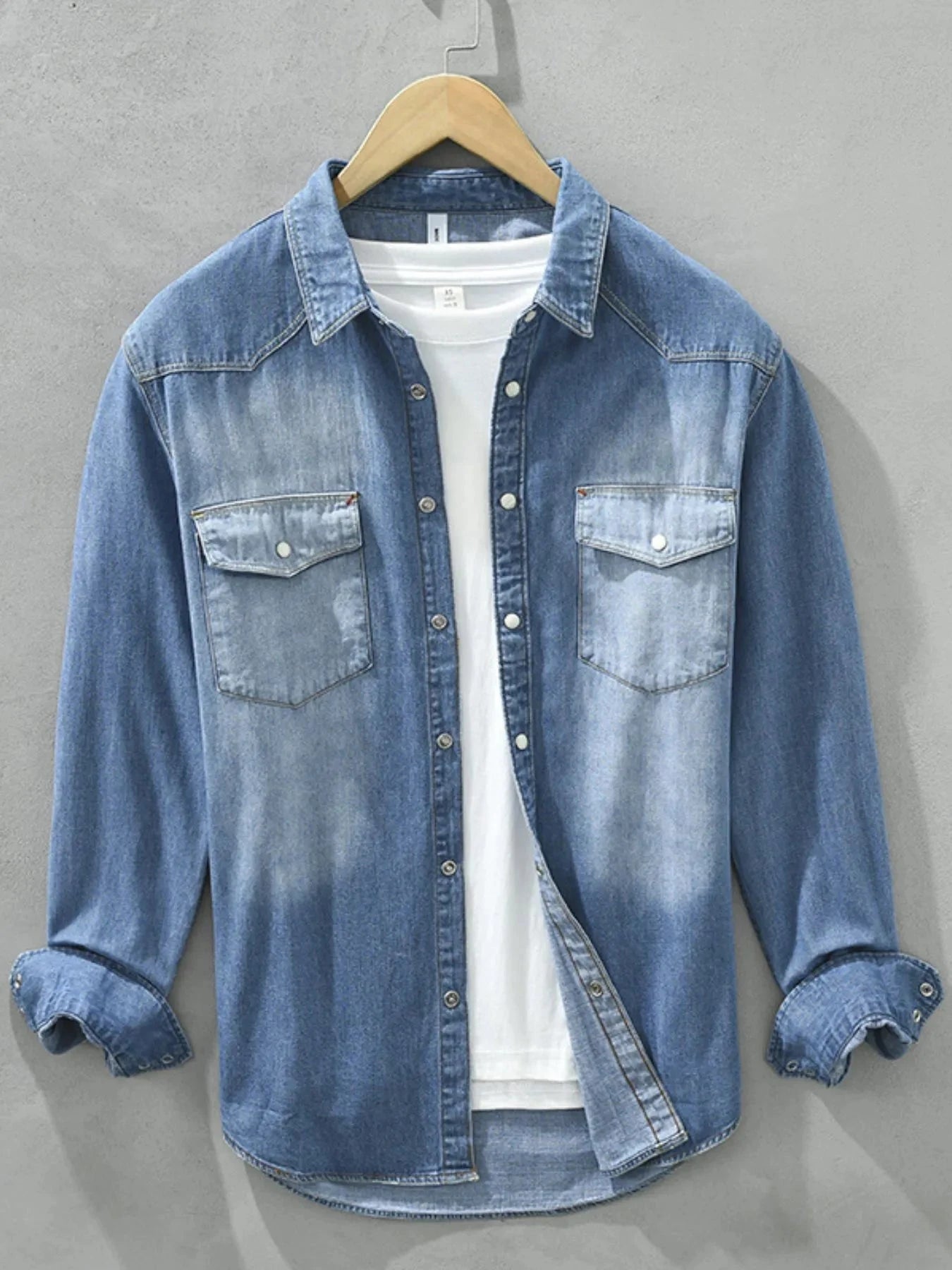 Men's Plus Size Button Up Long Sleeve Denim Shirt Light Blue / M