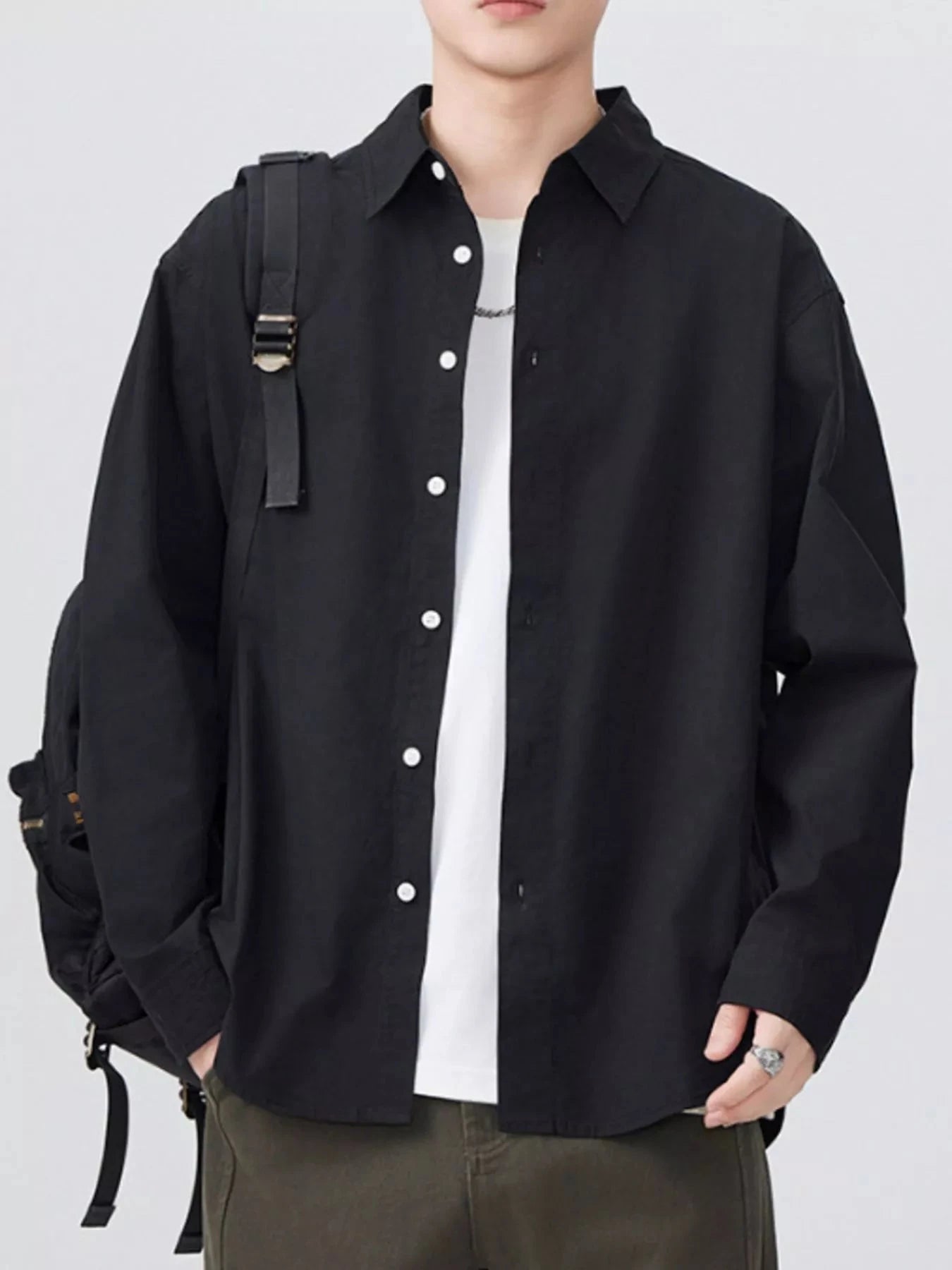 Men's Plus Size Button Up Long Sleeve Shirt Black / M