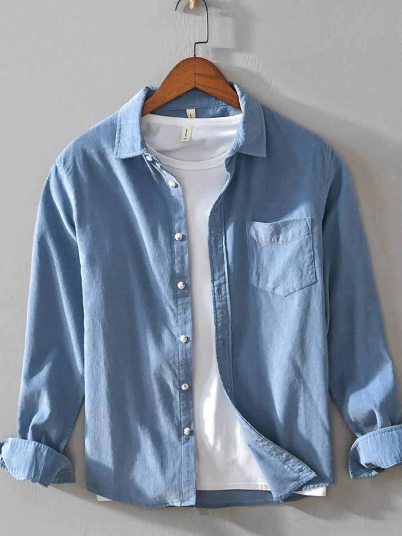 Men's Plus Size Button Up Long Sleeve Shirt Blue / M