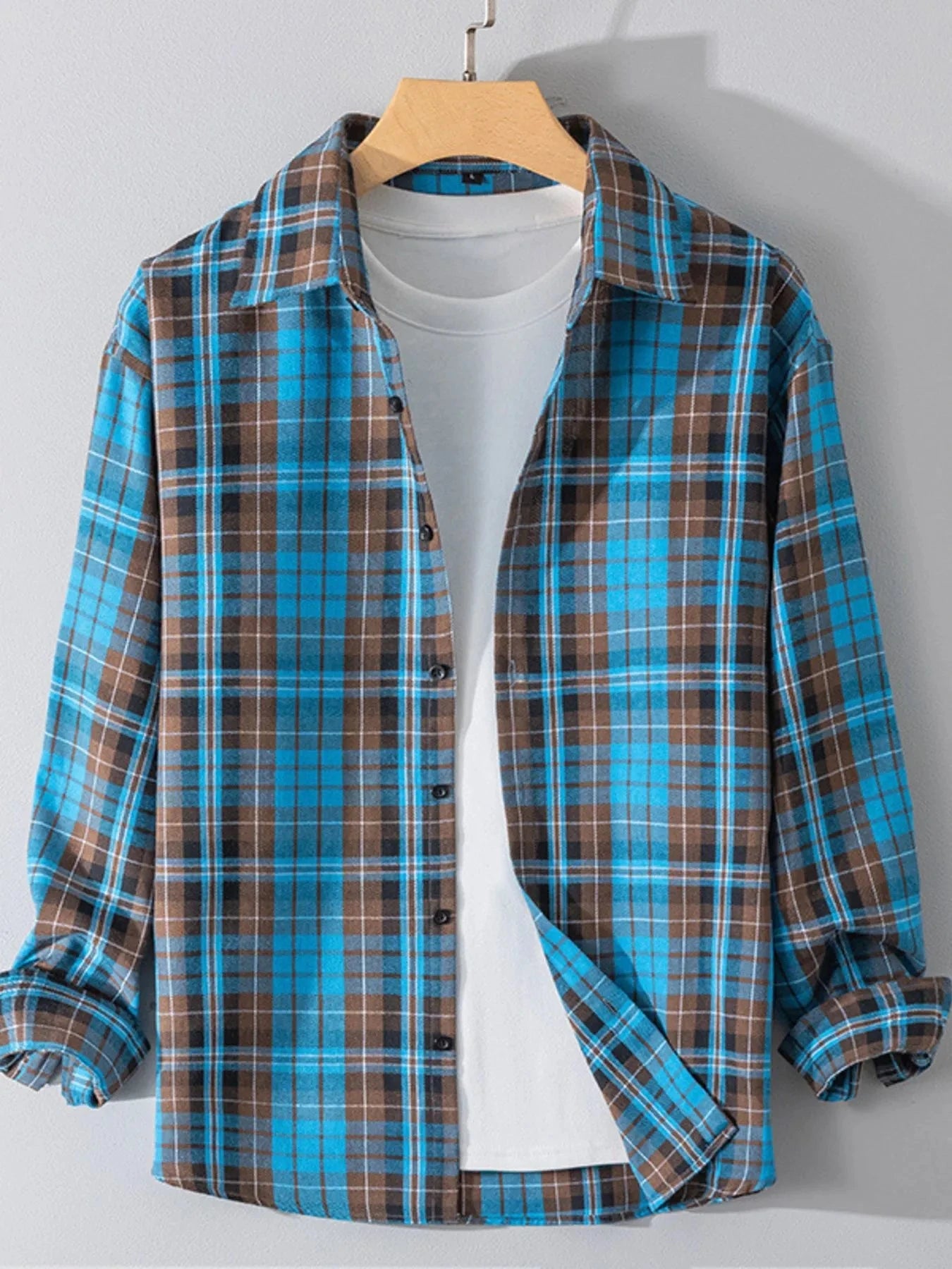 Men's Plus Size Button Up Long Sleeve Shirt Blue / M