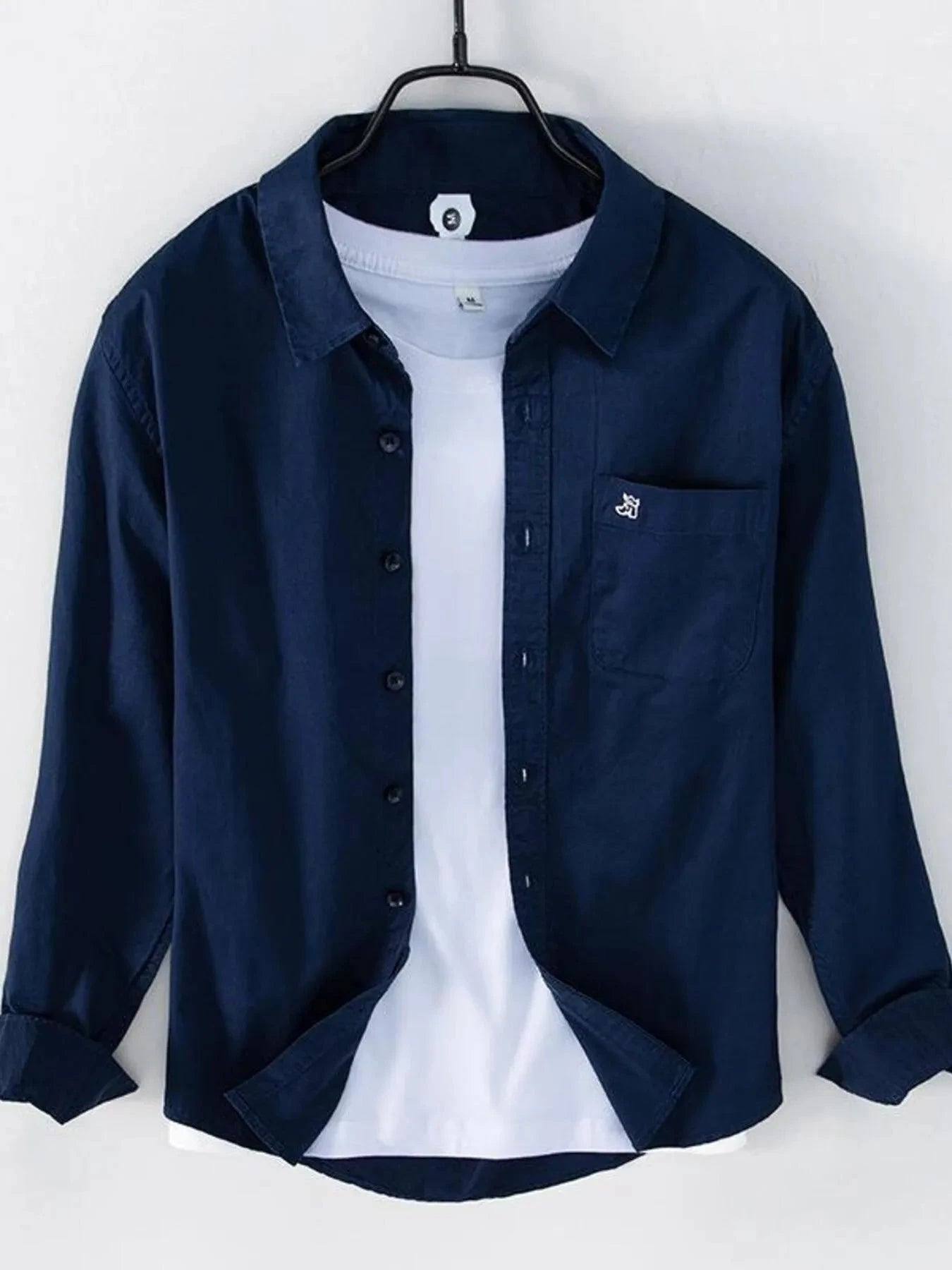 Men's Plus Size Button Up Long Sleeve Shirt Dark Blue / M