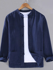 Men's Plus Size Button Up Long Sleeve Shirt Dark Blue / M