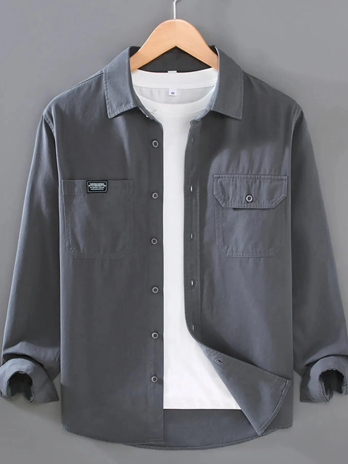Men's Plus Size Button Up Long Sleeve Shirt Dark Gray / M