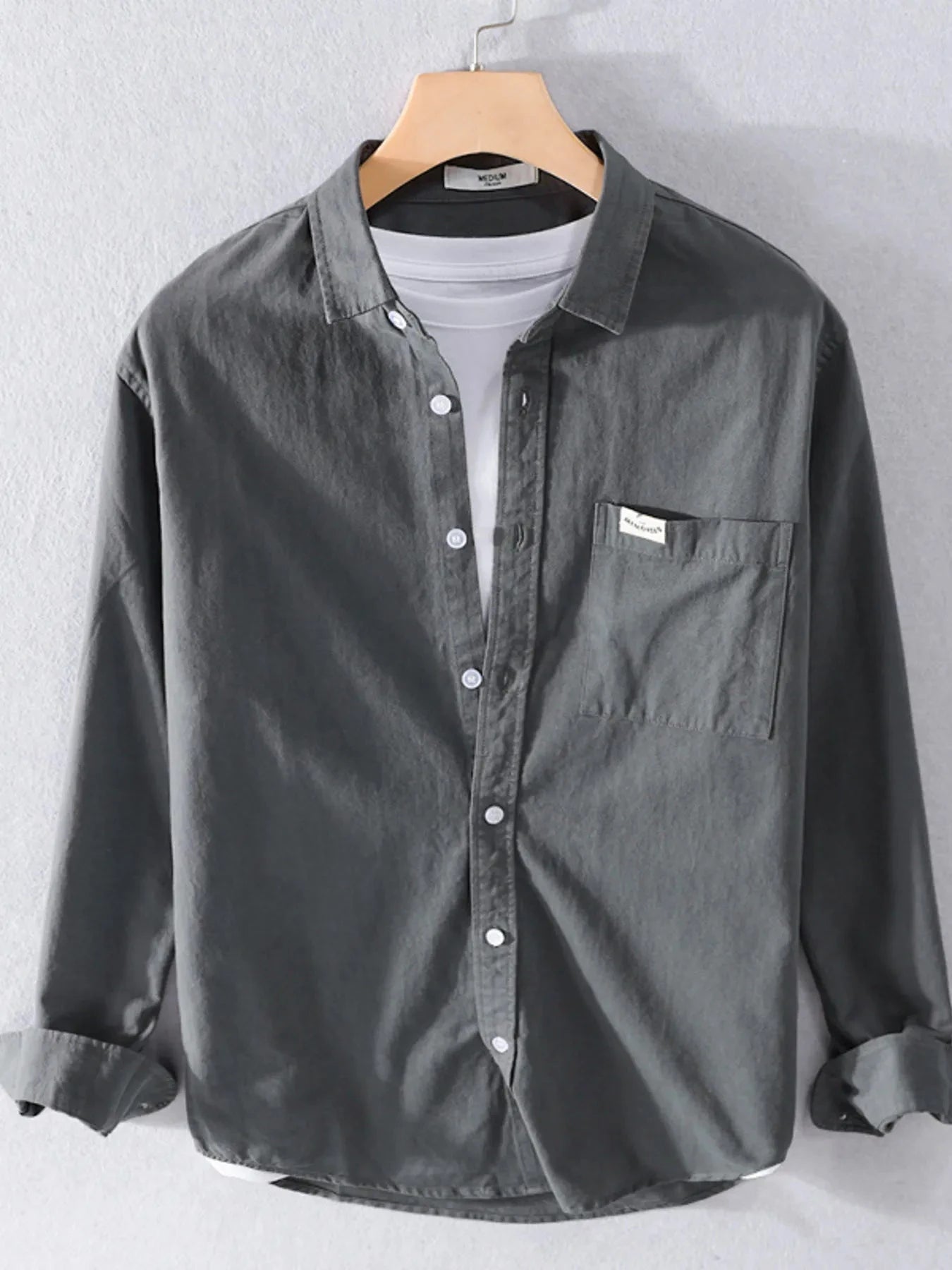 Men's Plus Size Button Up Long Sleeve Shirt Dark Gray / M