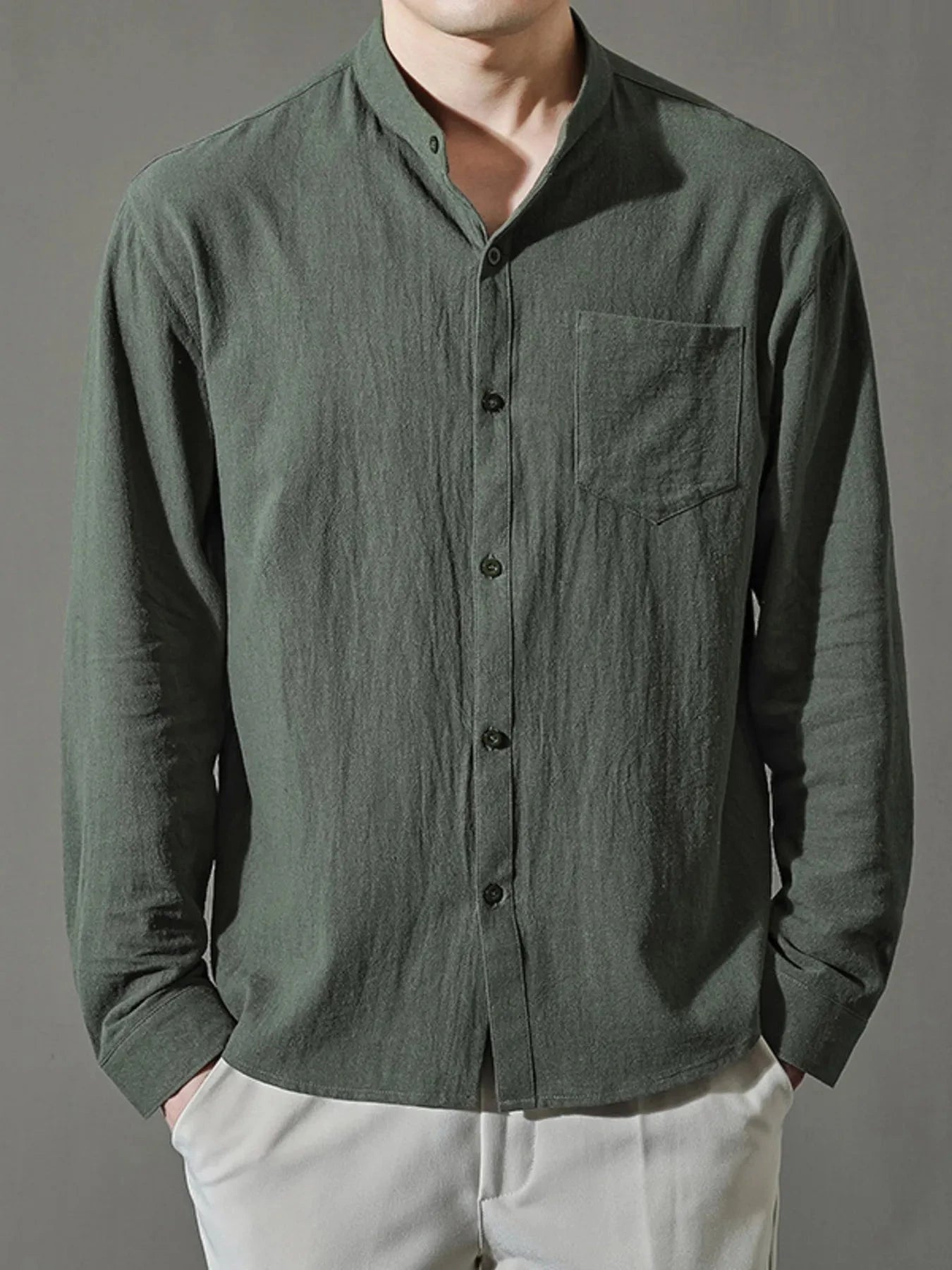 Men's Plus Size Button Up Long Sleeve Shirt Dark Green / M
