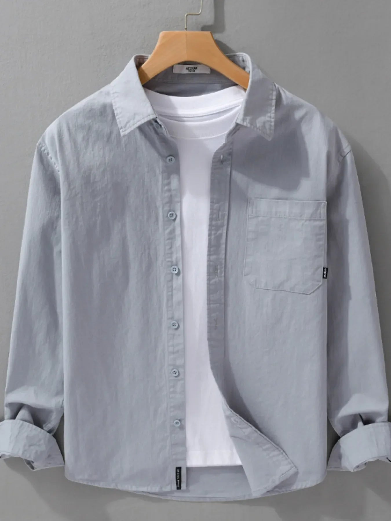 Men's Plus Size Button Up Long Sleeve Shirt Gray Blue / M