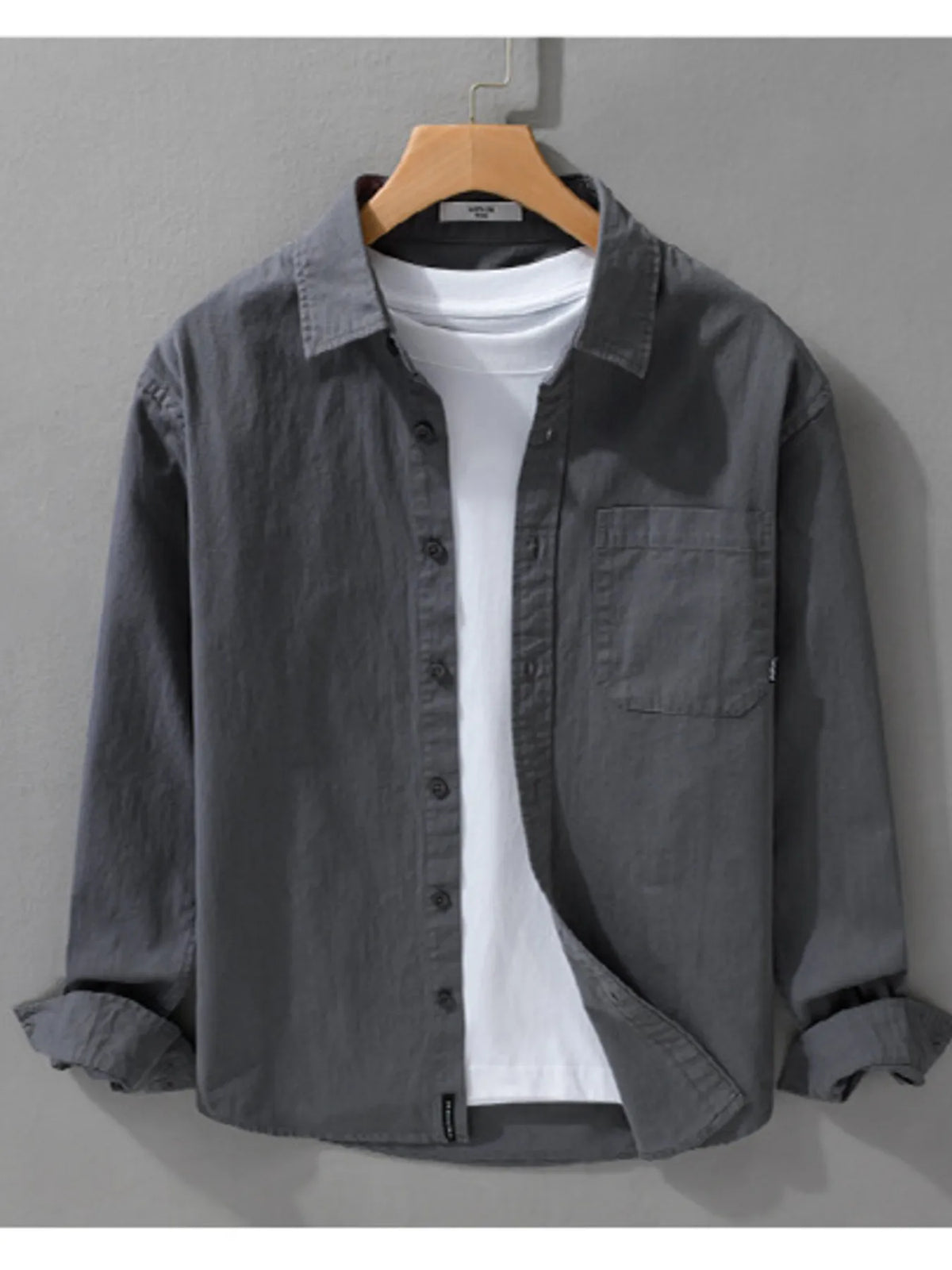 Men's Plus Size Button Up Long Sleeve Shirt Gray / M