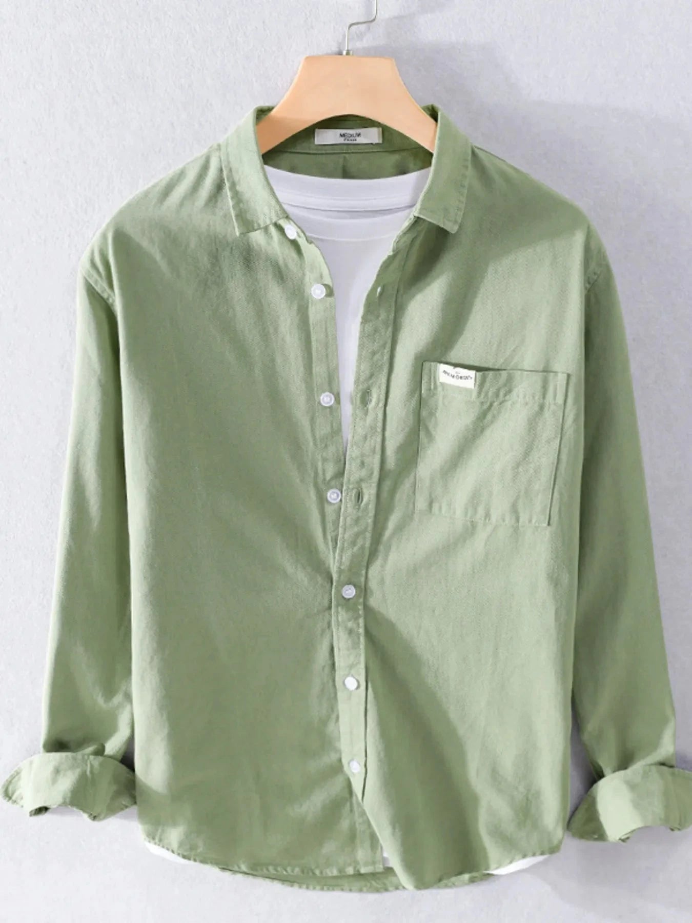Men's Plus Size Button Up Long Sleeve Shirt Green / M