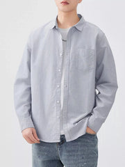 Men's Plus Size Button Up Long Sleeve Shirt Grey / M