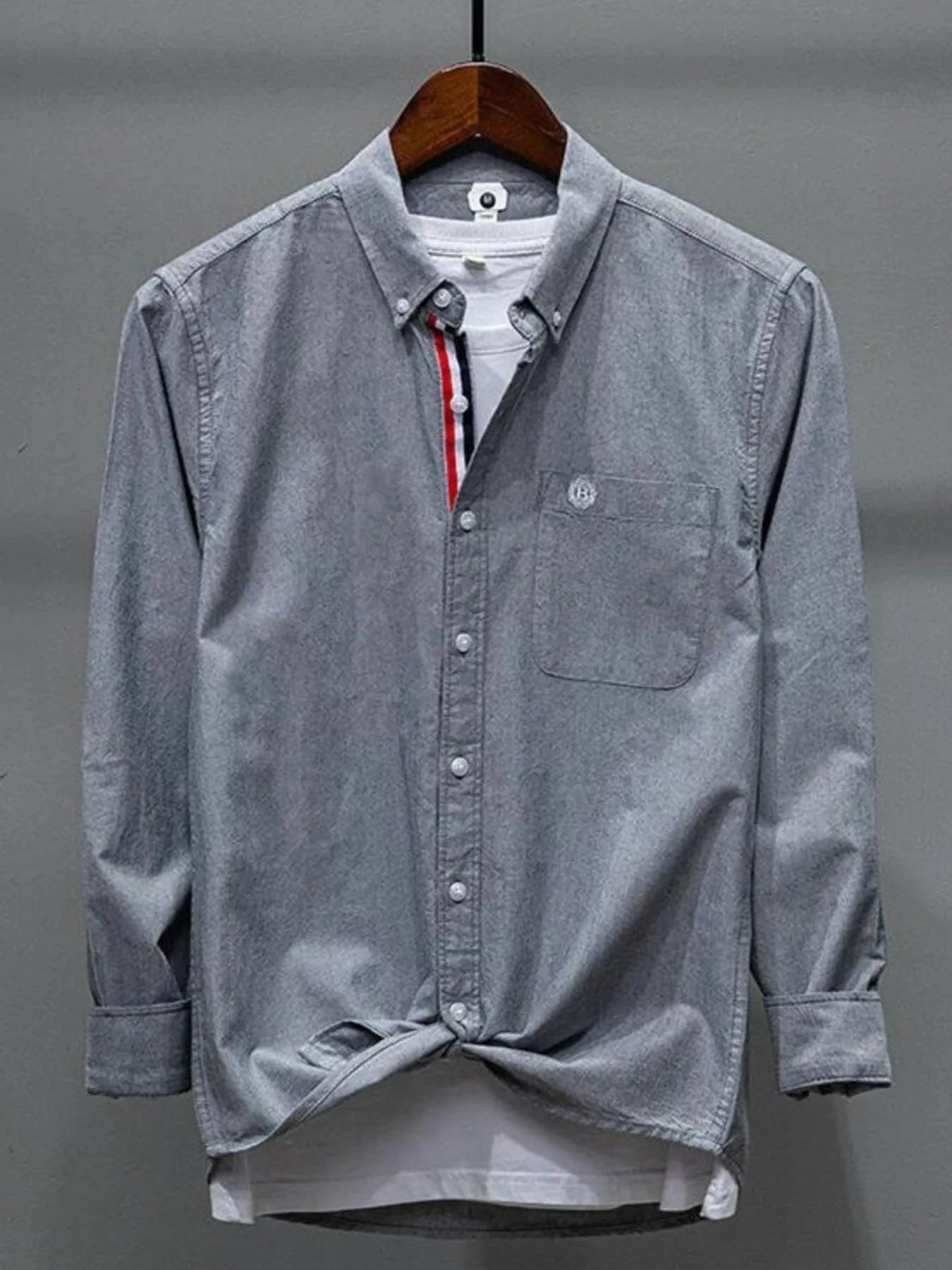 Men's Plus Size Button Up Long Sleeve Shirt Grey / M