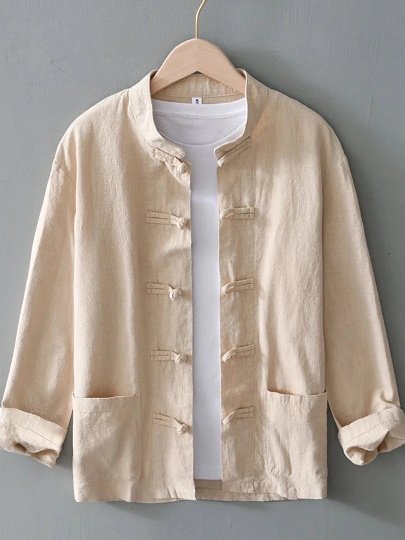 Men's Plus Size Button Up Long Sleeve Shirt Khaki / M