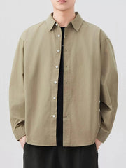 Men's Plus Size Button Up Long Sleeve Shirt Khaki / M