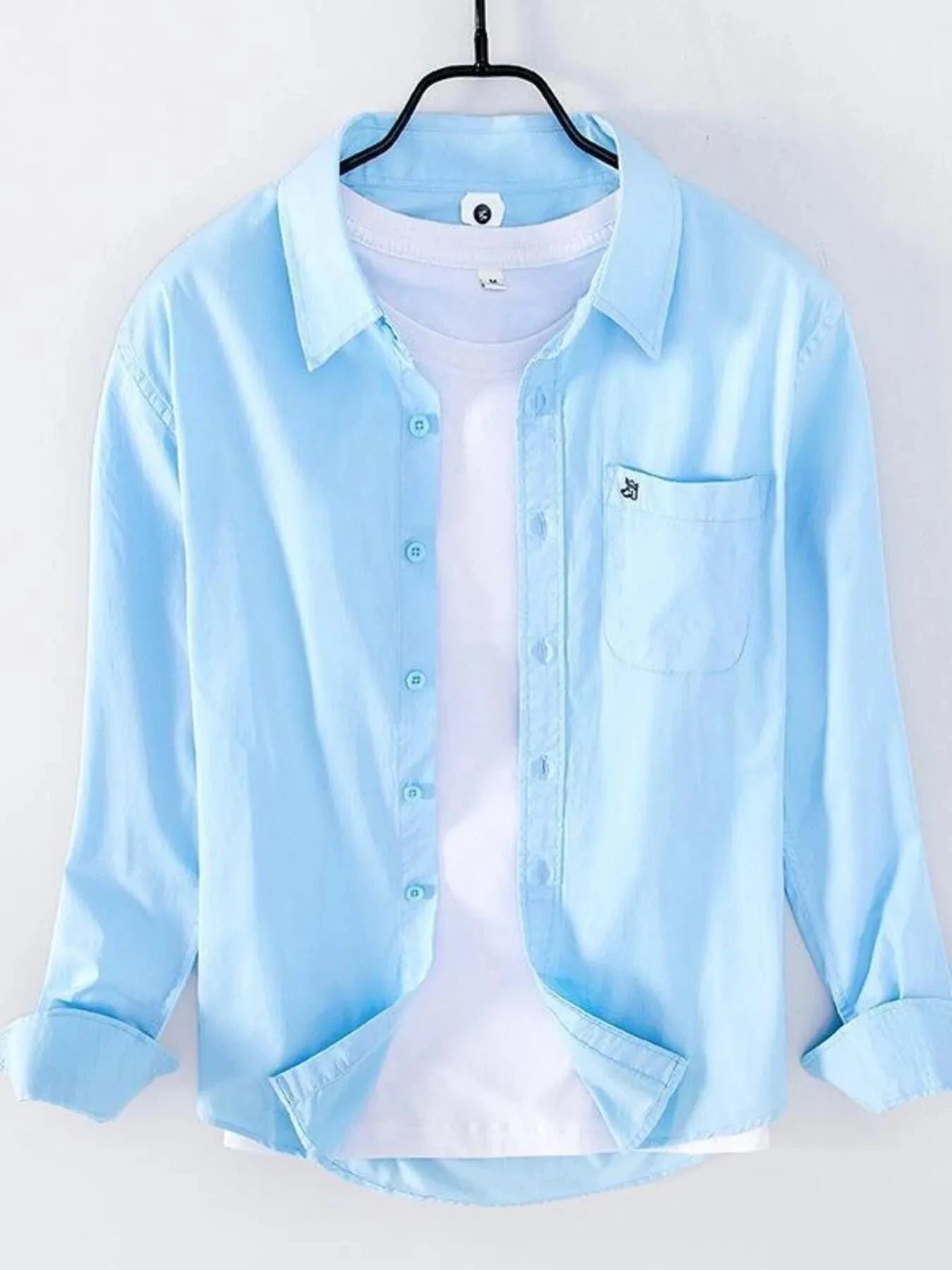 Men's Plus Size Button Up Long Sleeve Shirt Light Blue / M