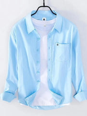 Men's Plus Size Button Up Long Sleeve Shirt Light Blue / M