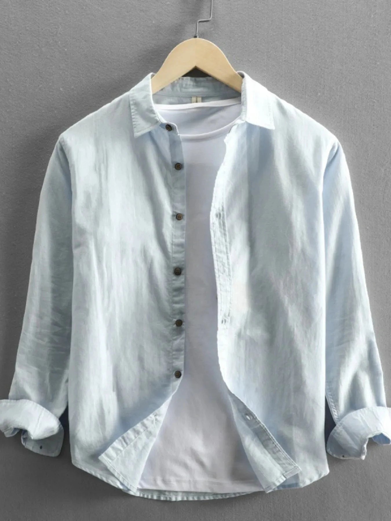 Men's Plus Size Button Up Long Sleeve Shirt Light Blue / M