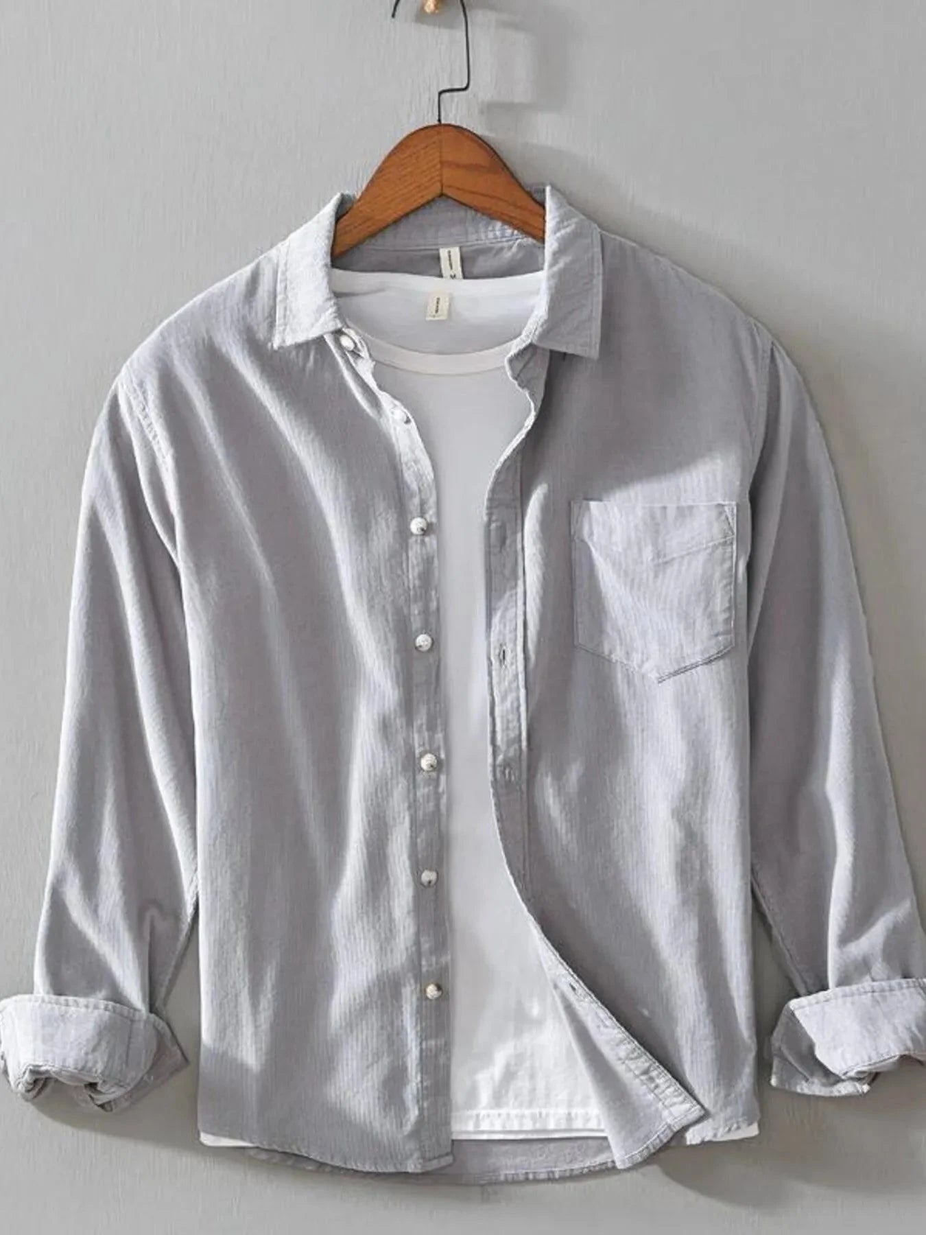 Men's Plus Size Button Up Long Sleeve Shirt Light Gray / M