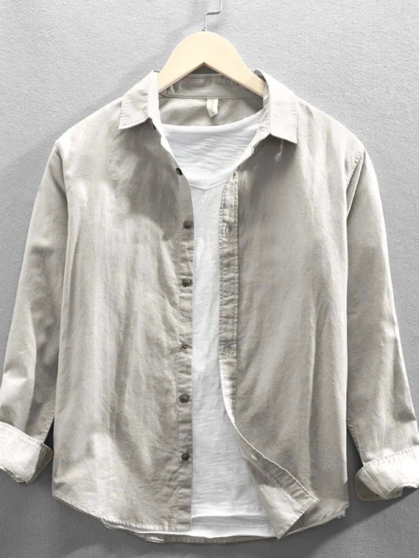 Men's Plus Size Button Up Long Sleeve Shirt Light Gray / M