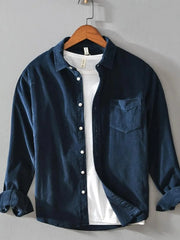 Men's Plus Size Button Up Long Sleeve Shirt Navy Blue / M