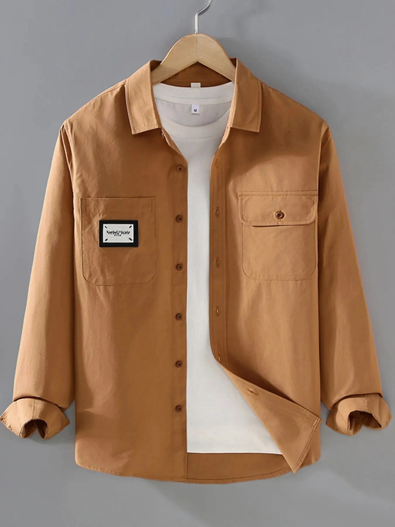 Men's Plus Size Button Up Long Sleeve Shirt Orange Red / M