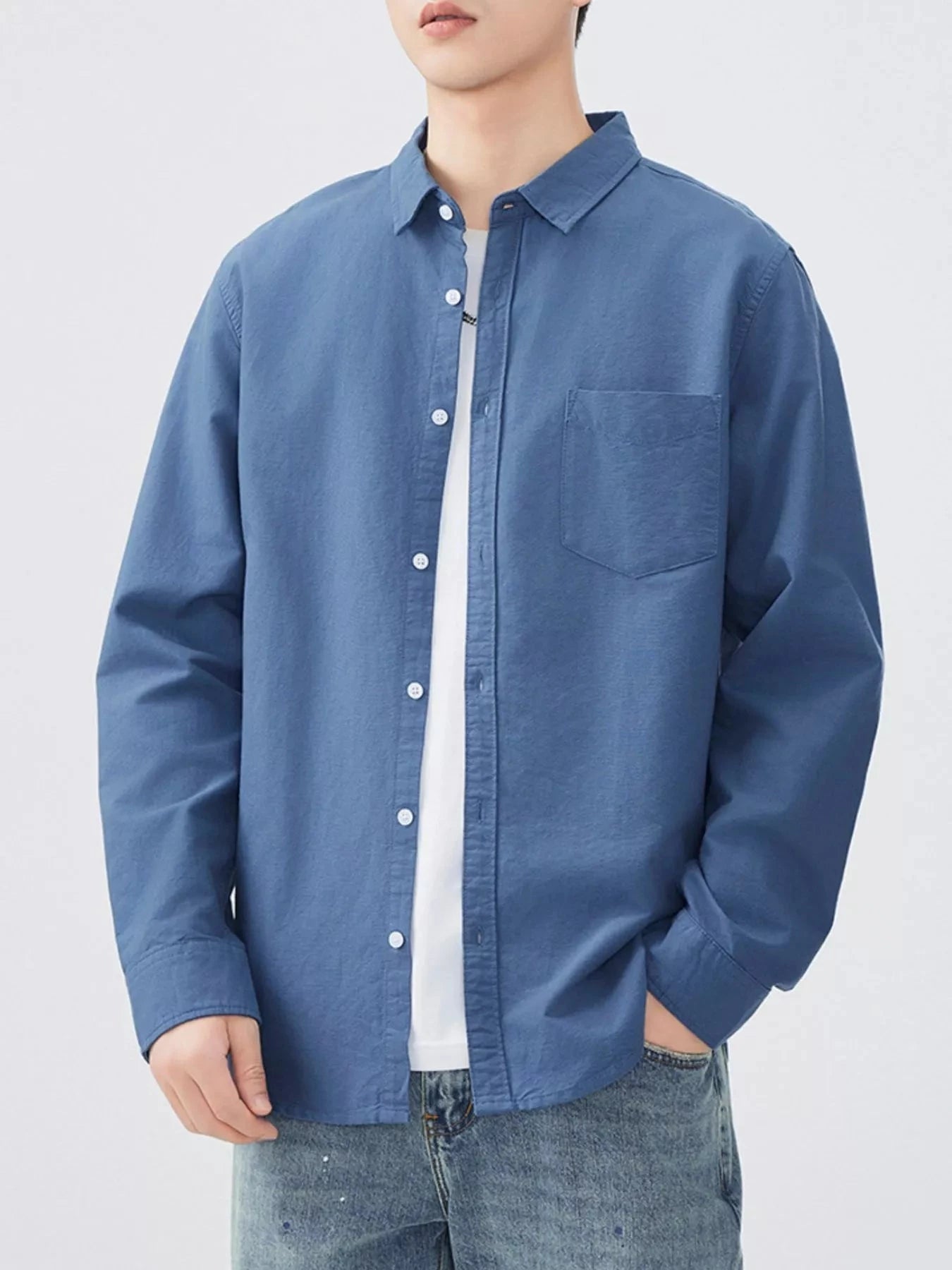 Men's Plus Size Button Up Long Sleeve Shirt Peacock Blue / M