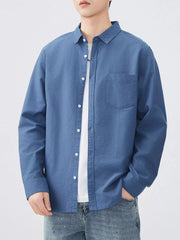 Men's Plus Size Button Up Long Sleeve Shirt Peacock Blue / M