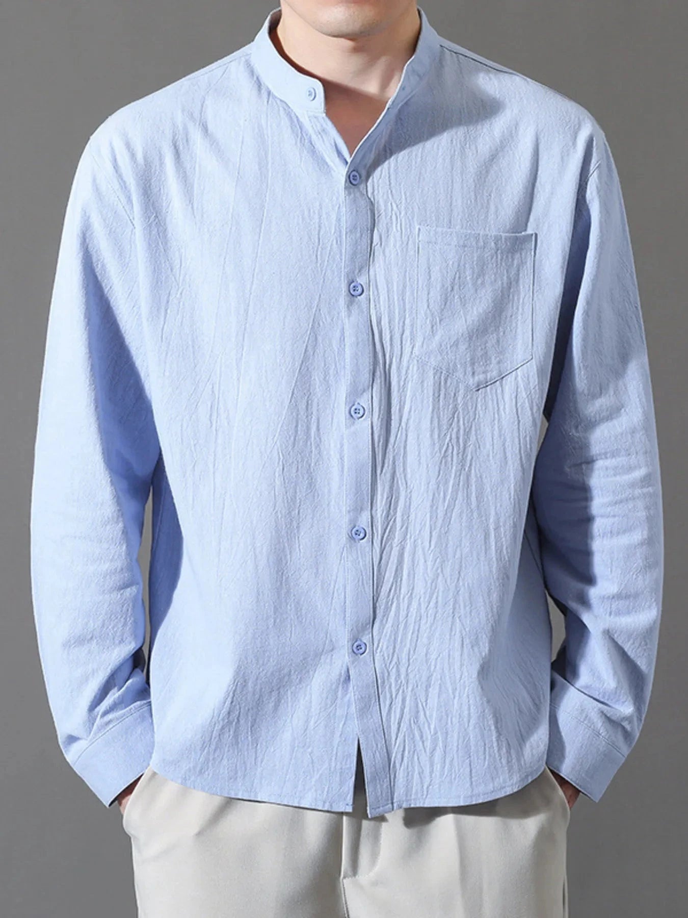Men's Plus Size Button Up Long Sleeve Shirt Sky Blue / M