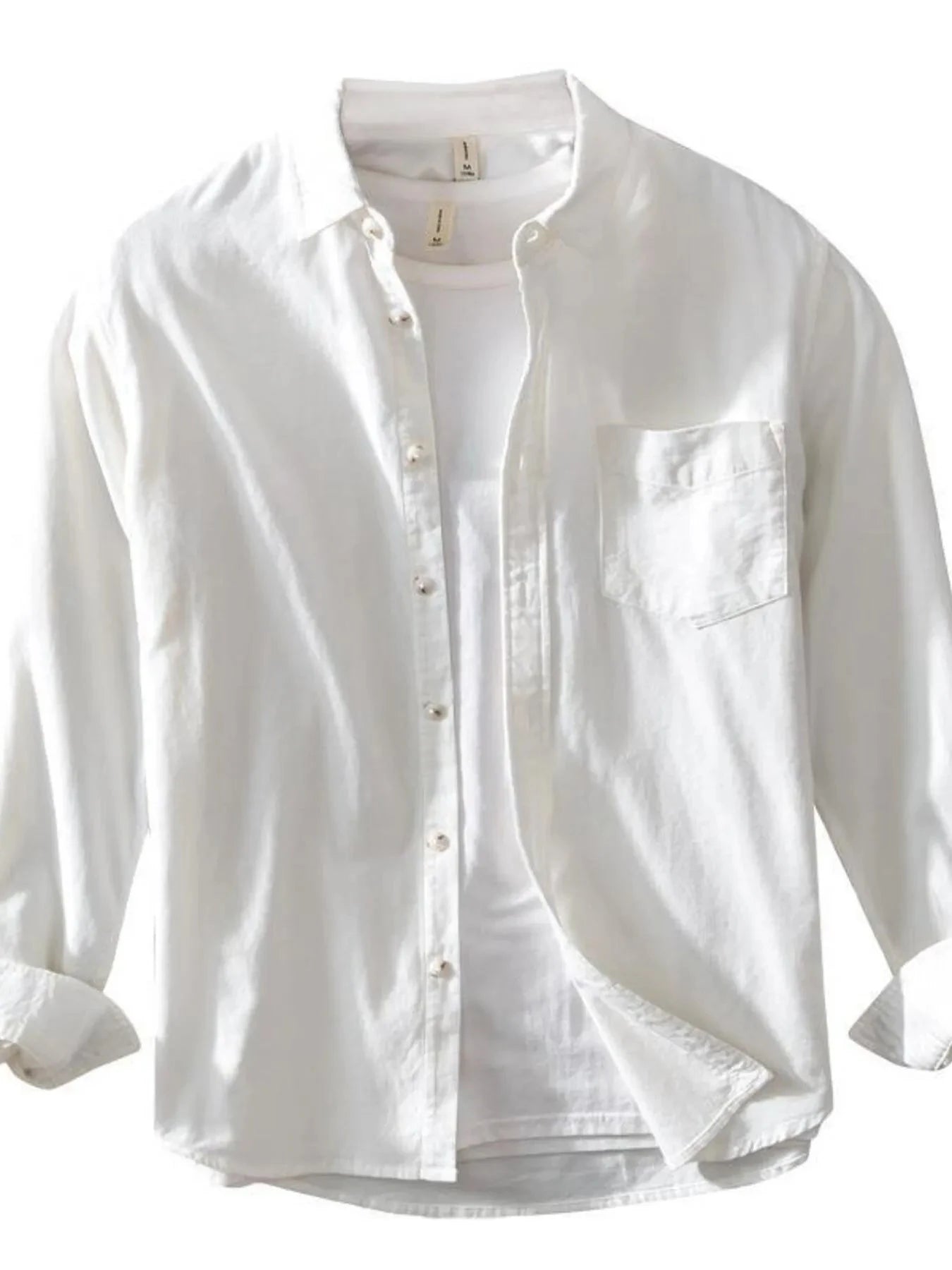 Men's Plus Size Button Up Long Sleeve Shirt White / M