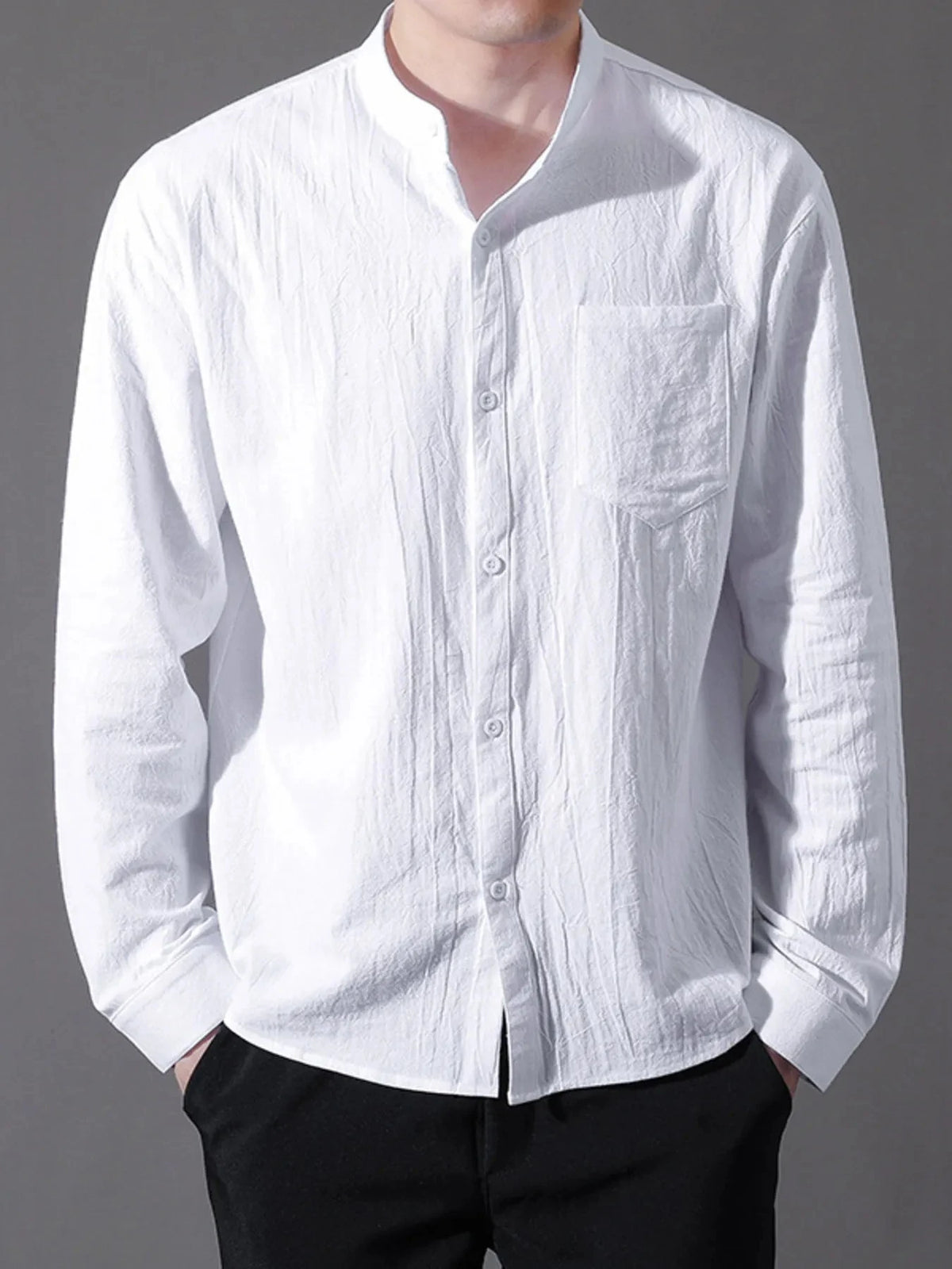 Men's Plus Size Button Up Long Sleeve Shirt White / M