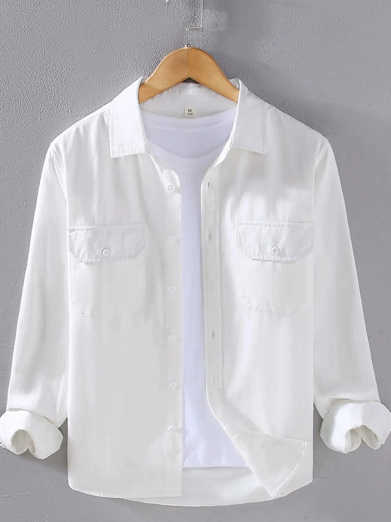 Men's Plus Size Button Up Long Sleeve Shirt White / M