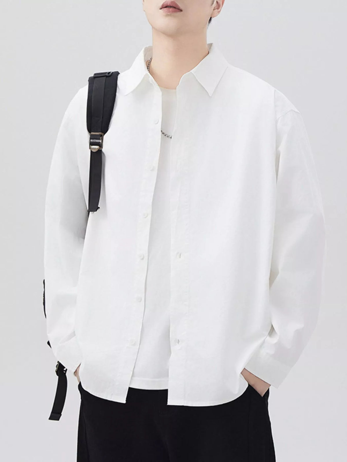 Men's Plus Size Button Up Long Sleeve Shirt White / M