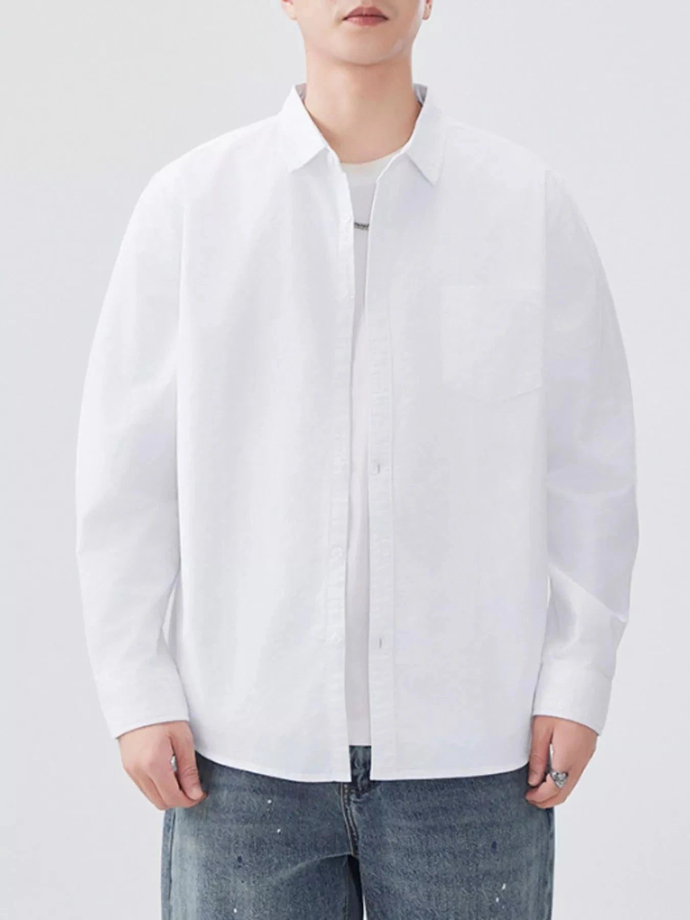Men's Plus Size Button Up Long Sleeve Shirt White / M