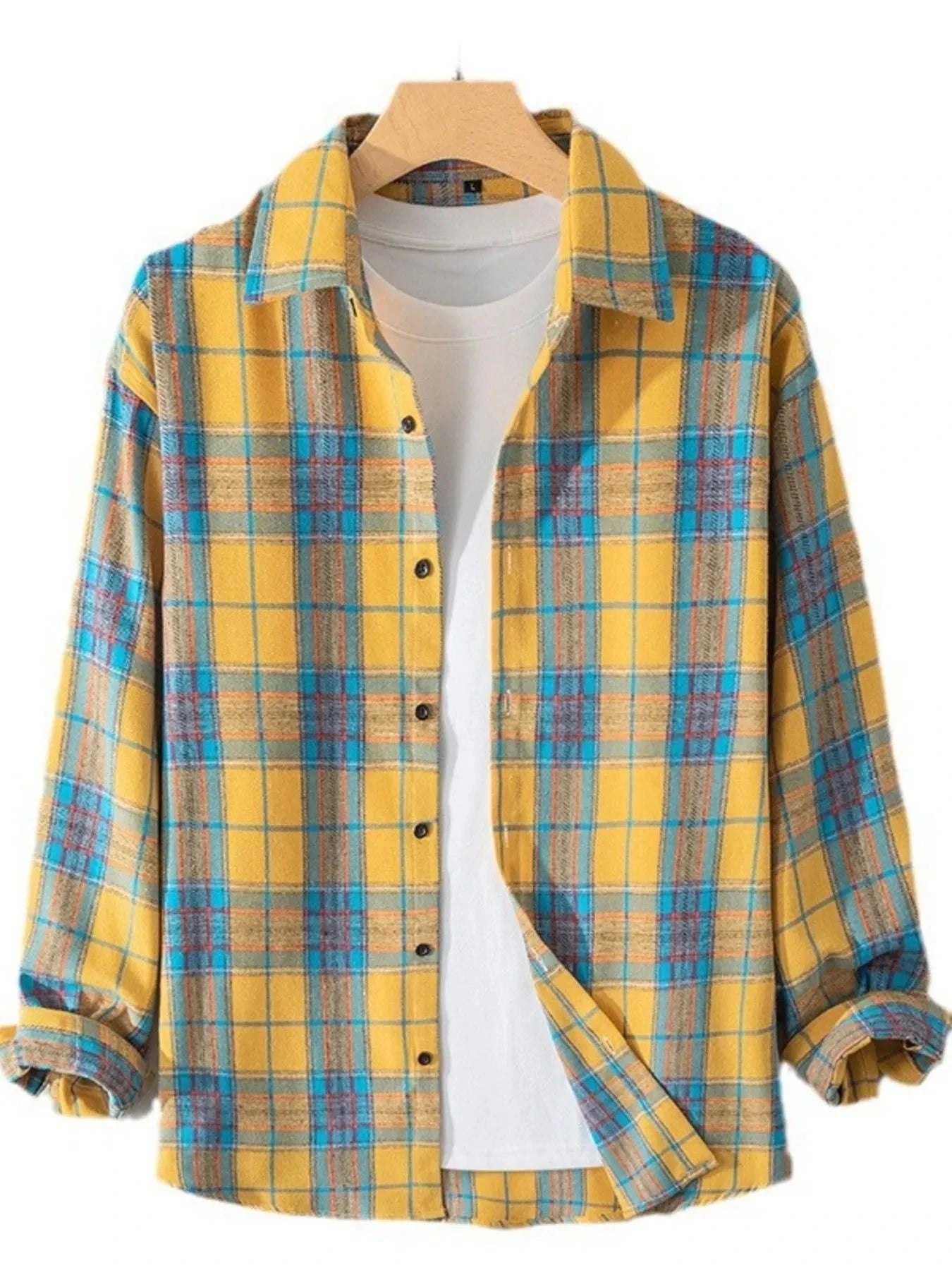 Men's Plus Size Button Up Long Sleeve Shirt Yellow / M