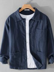 Men's Plus Size Button-Up Shirt with Chest Pocket Dark Blue / M