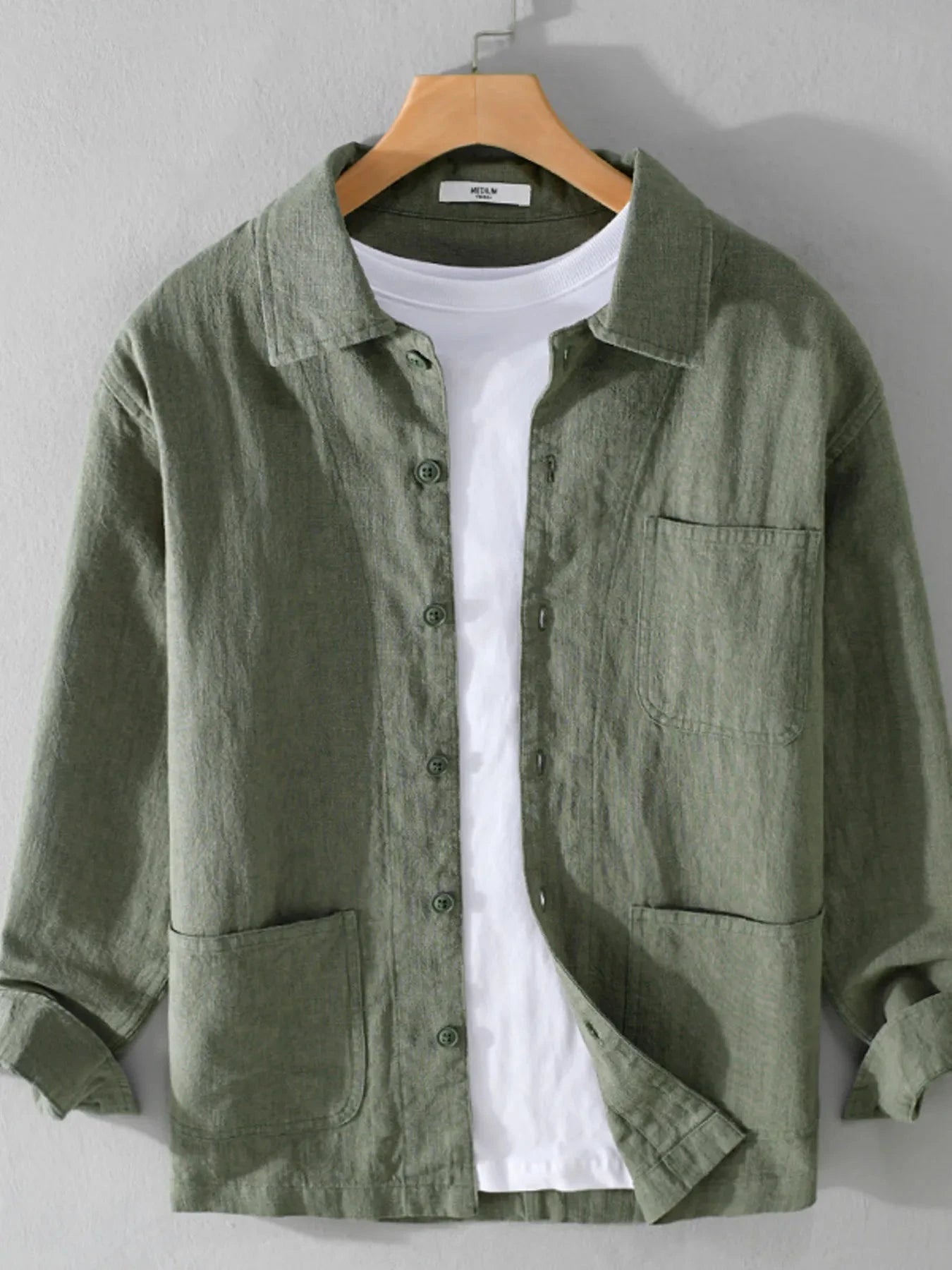 Men's Plus Size Button-Up Shirt with Chest Pocket Green / M
