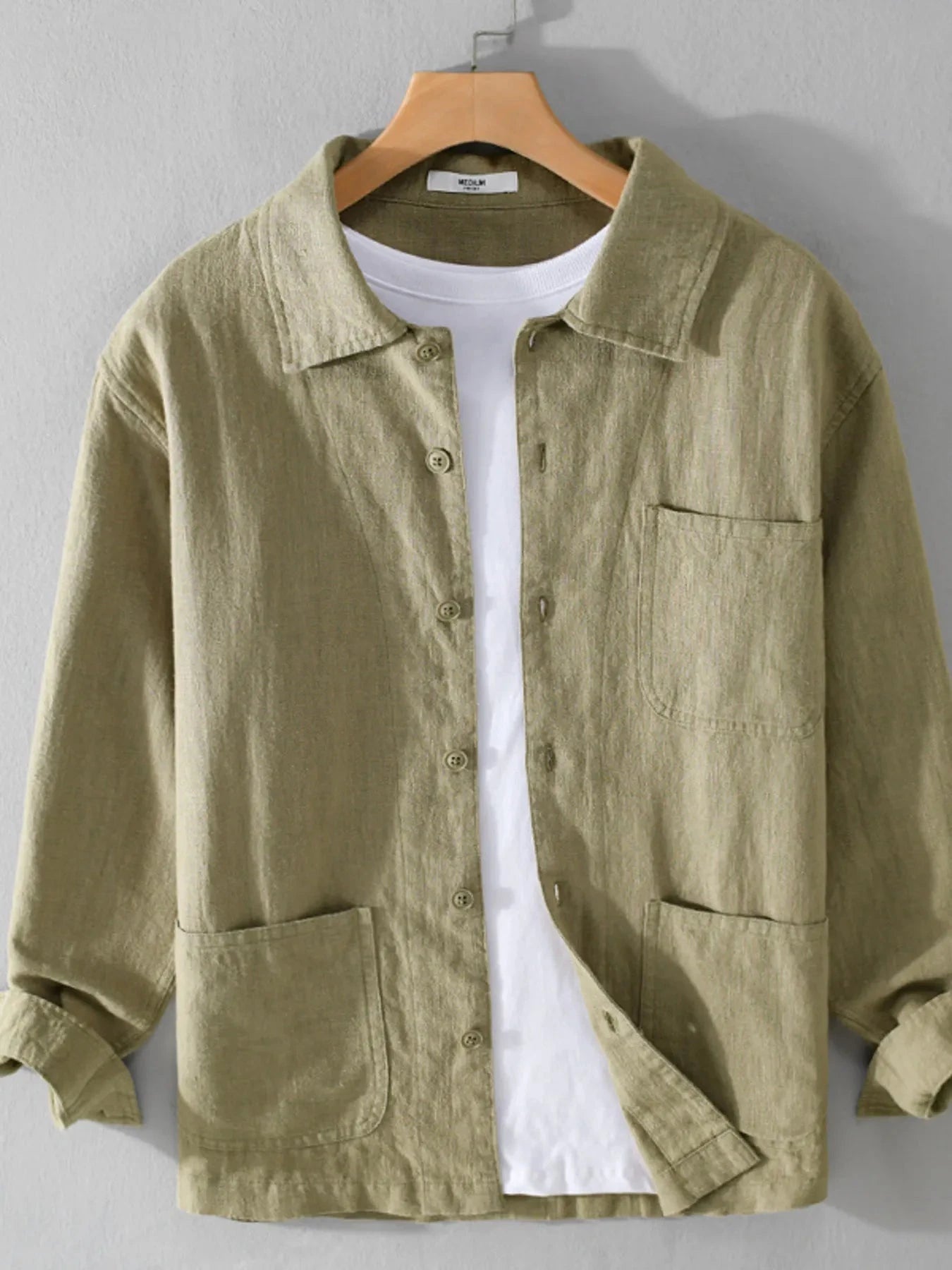 Men's Plus Size Button-Up Shirt with Chest Pocket Khaki / M