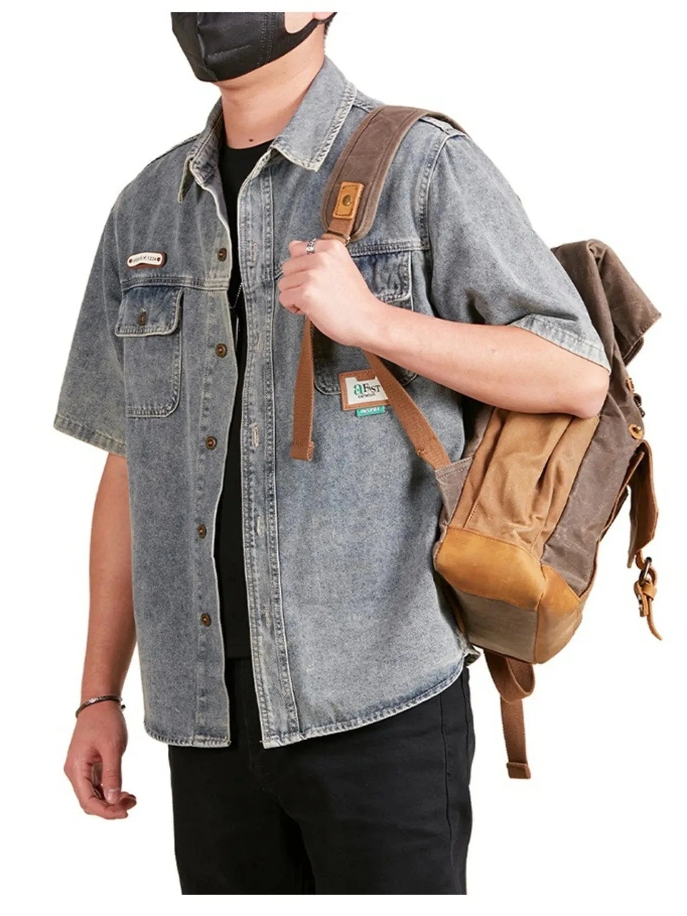 Men's Plus Size Button Up Short Sleeve Denim Shirt