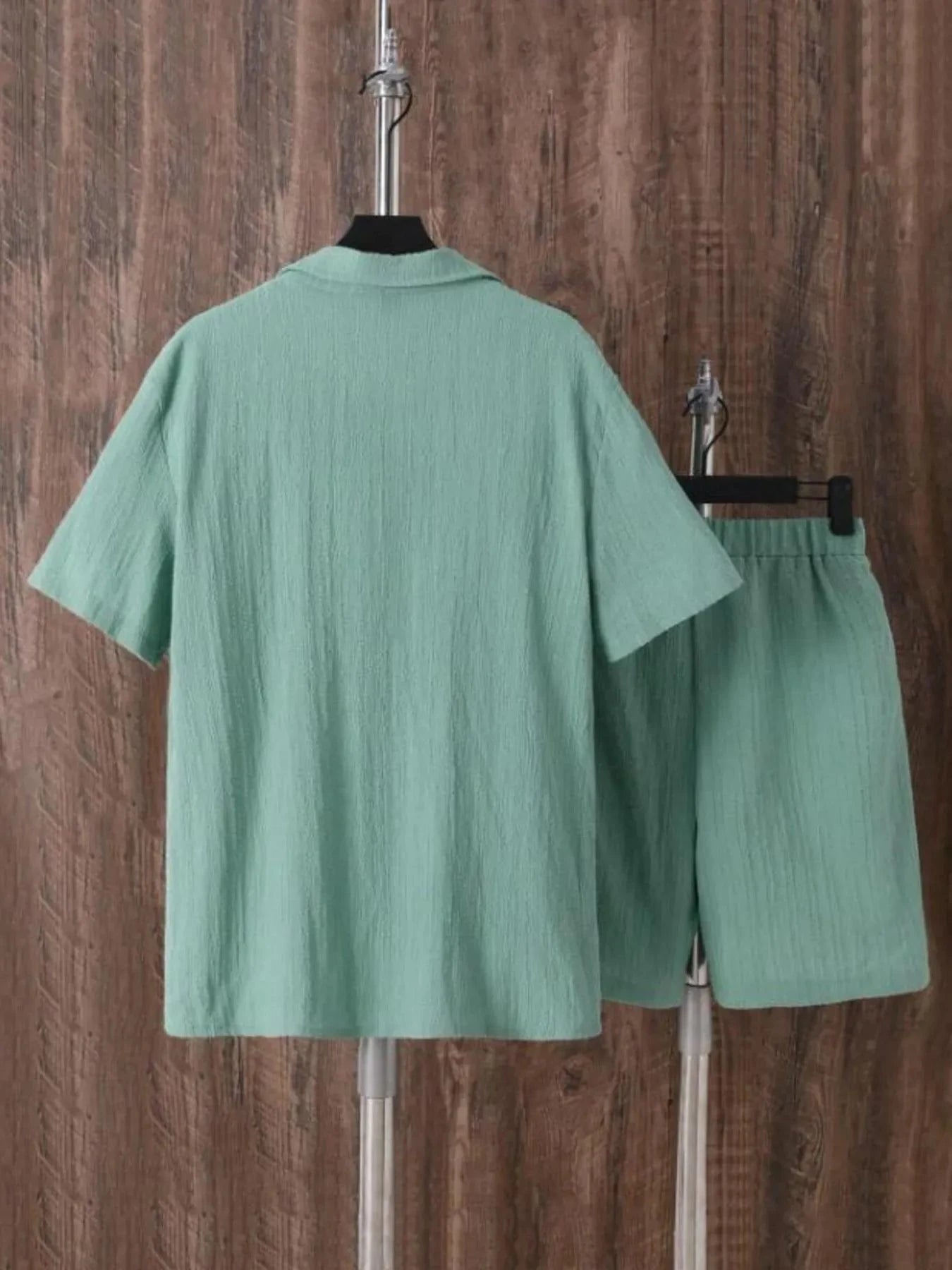 Men's Plus Size Button Up Short Sleeve Shirt and Shorts Set