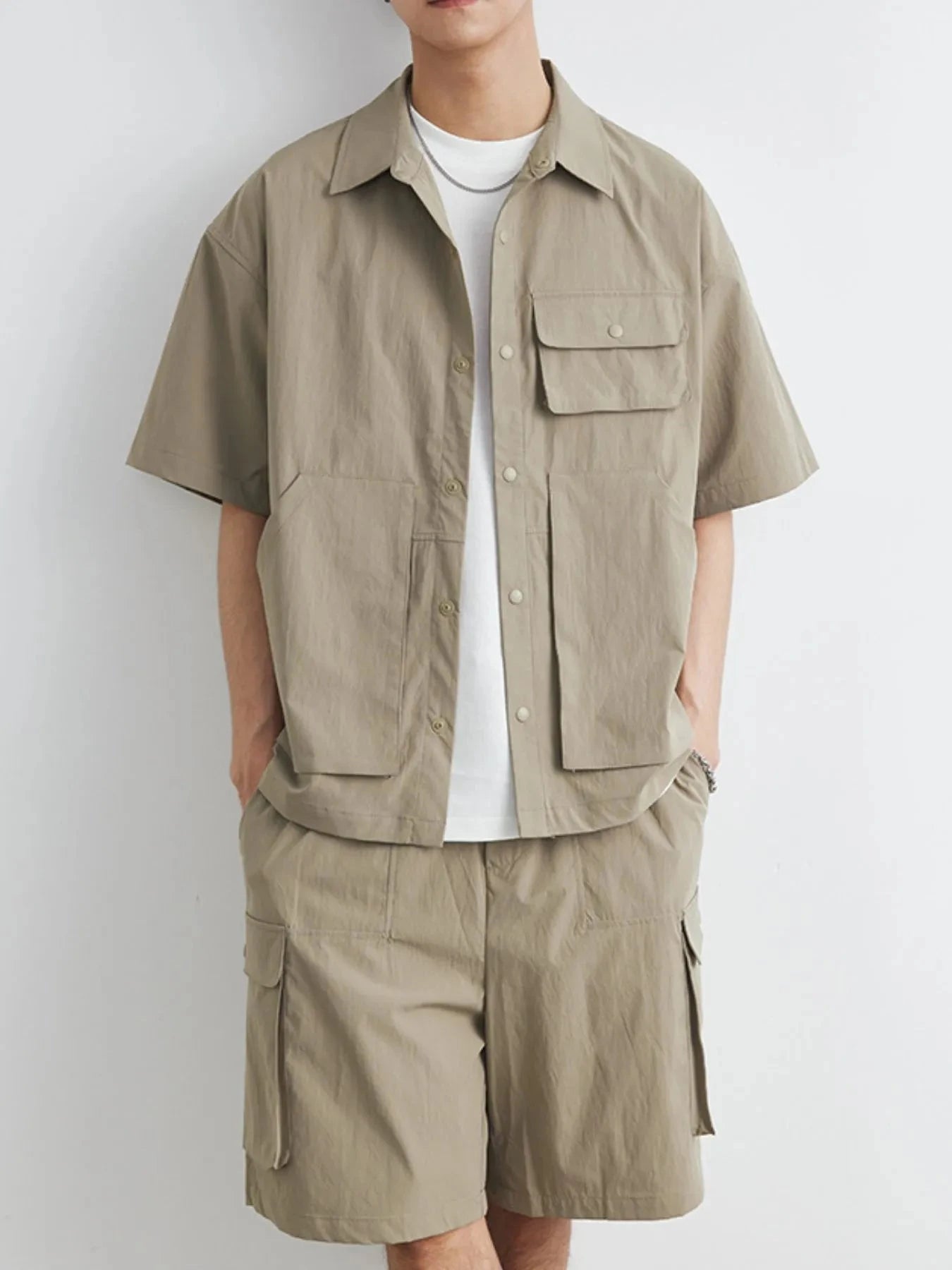 Men's Plus Size Button Up Short Sleeve Shirt and Shorts Set